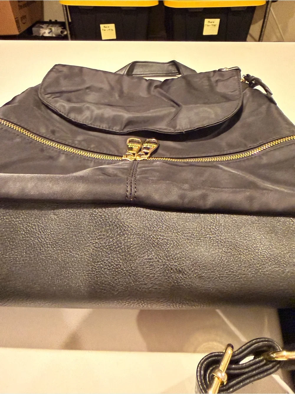 Steve Madden Bspencer Black Nylon Flap Backpack - Gold Hardware